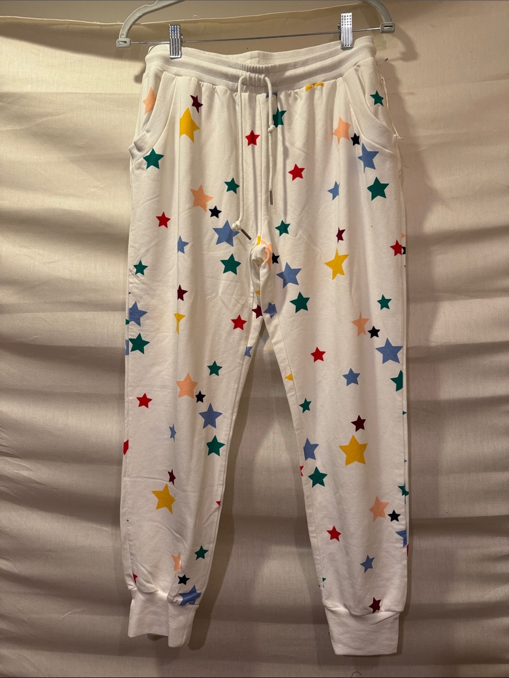 summersalt White Star-Print Terry Joggers with Multicolor Stars Size M